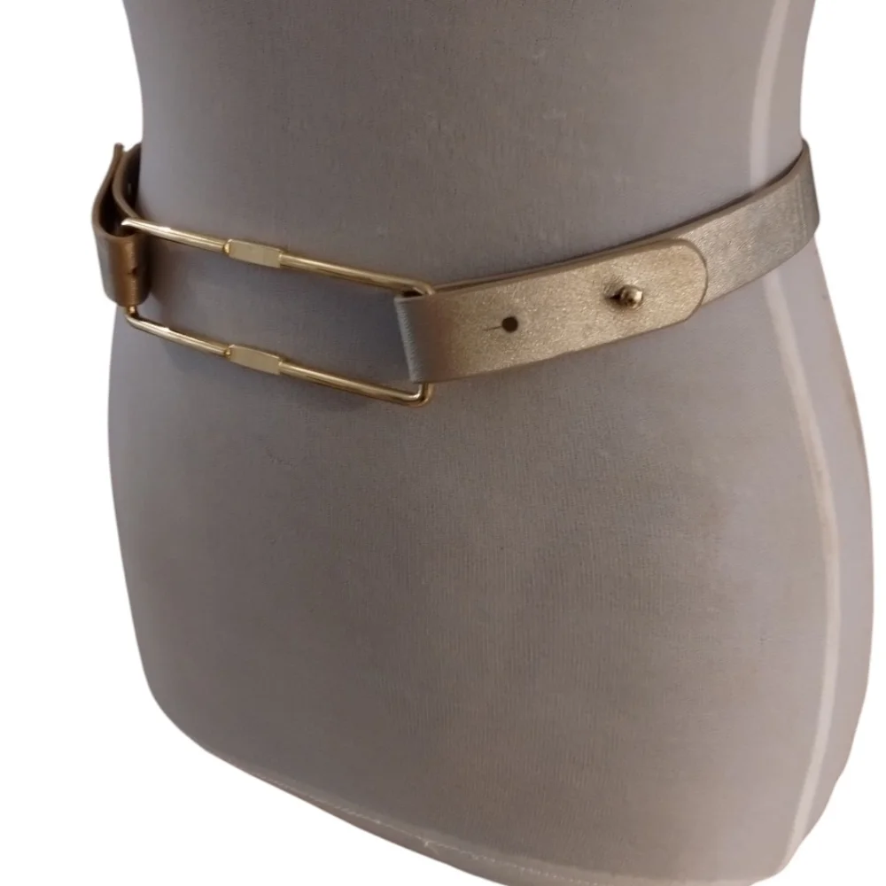 Raoul Women's Chic Gold Metallic Leather Belt With Goldtone Hardware Size M